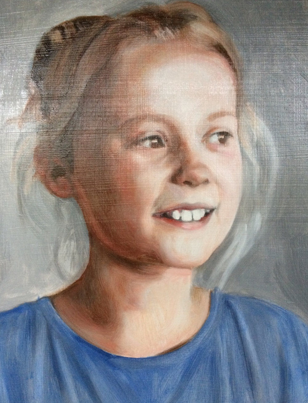 First glaze over a grisaille underpainting, oil on board by portrait painter and artist Matt Harvey
