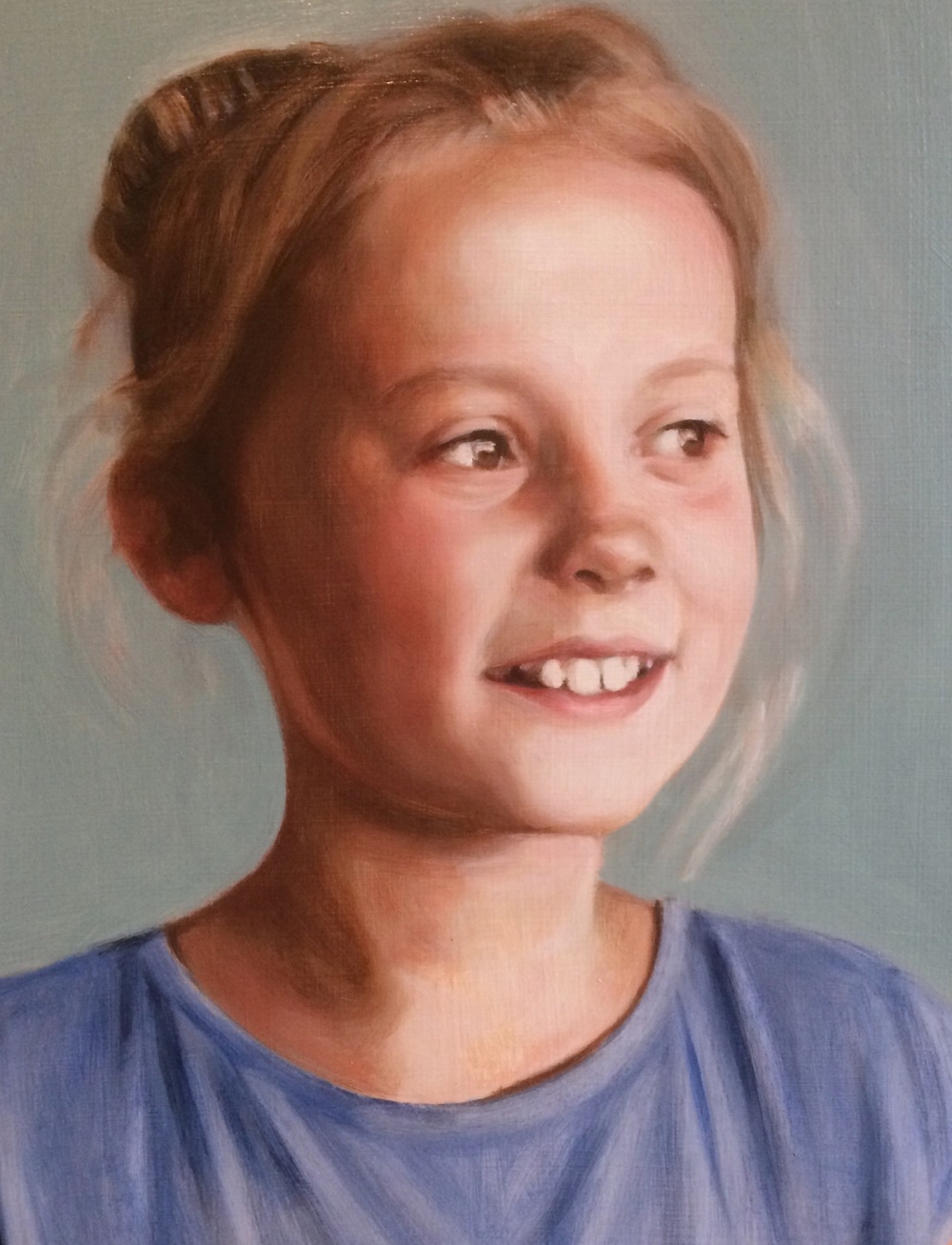 3rd oil glaze on a grisaille portrait, from a portrait painting commission by British portrait painter Matt Harvey