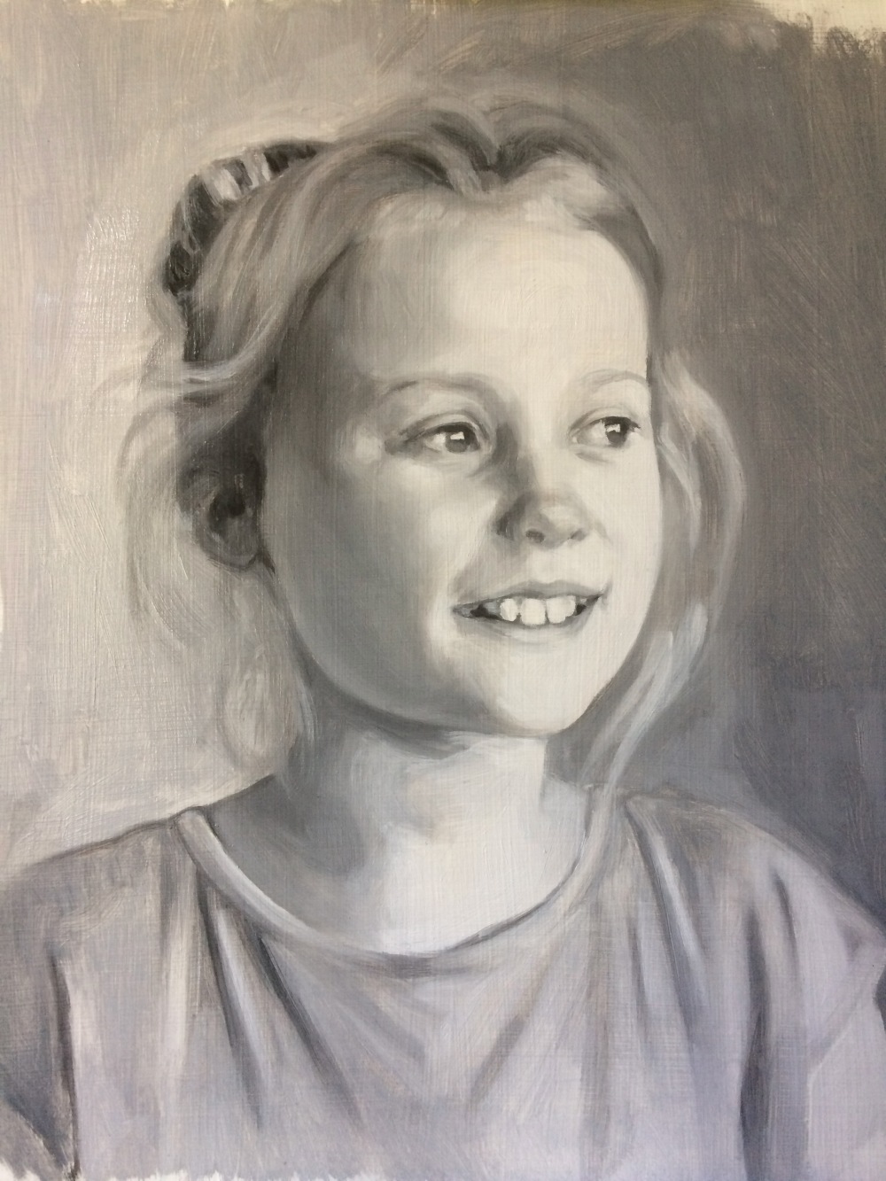 Custom portrait commission of a girl laughing, child portrait in oil paint by portrait painter and artist Matt Harvey