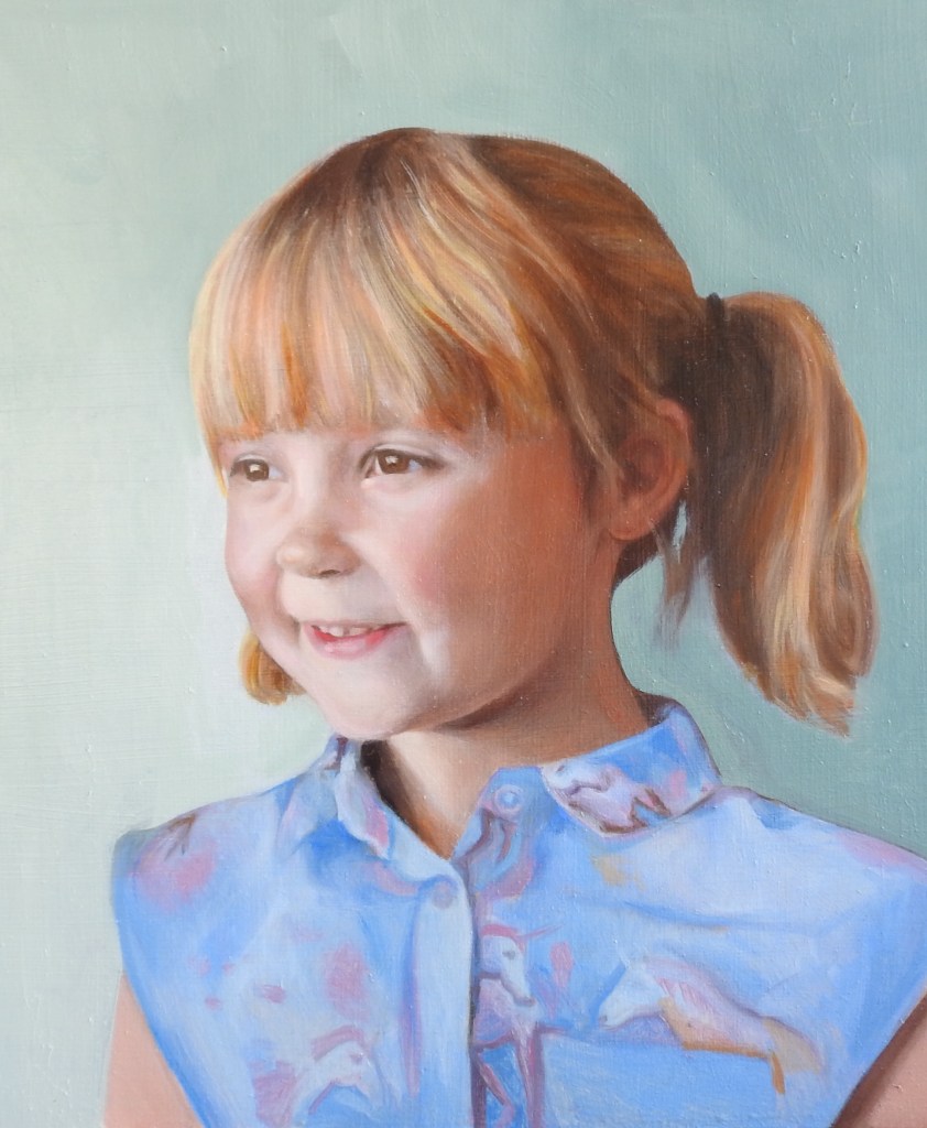 Portrait painting by british portrait painter and artist Matt Harvey, oil on board