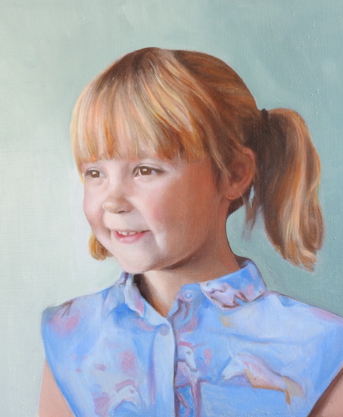 Commissioned portrait painting in oil on board by Matt Harvey, UK portrait painter. Prices for portrait commissions are included on my page commission a portrait
