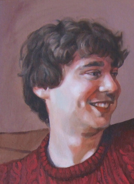 detail of the final portrait painting, commissioned from and painted by UK portrait artist Matt Harvey