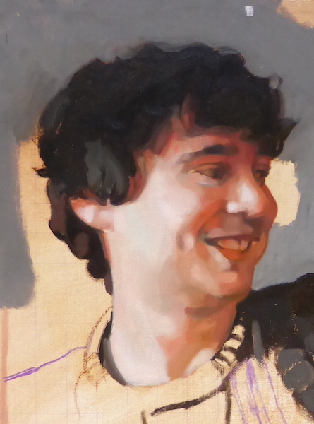 detail of a commissioned portrait painting by UK portrait artist Matt Harvey