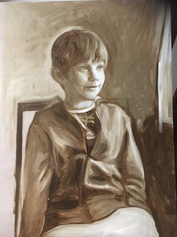 Jacob, grisaille, oil on board, Matt Harvey Art SMALL