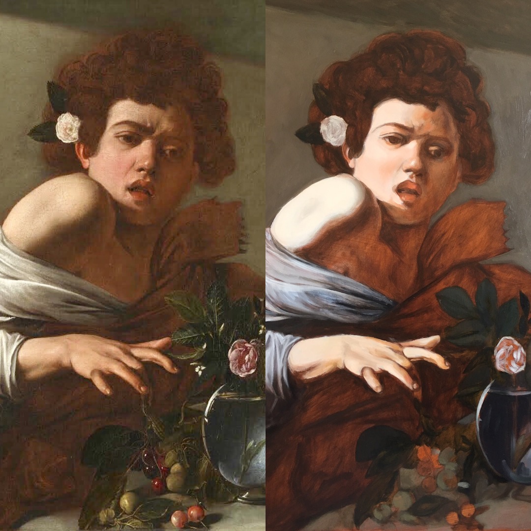 After Caravaggio, 1st glaze with original copy