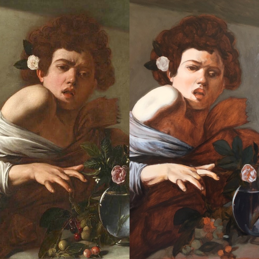 After Caravaggio, 1st glaze with original copy