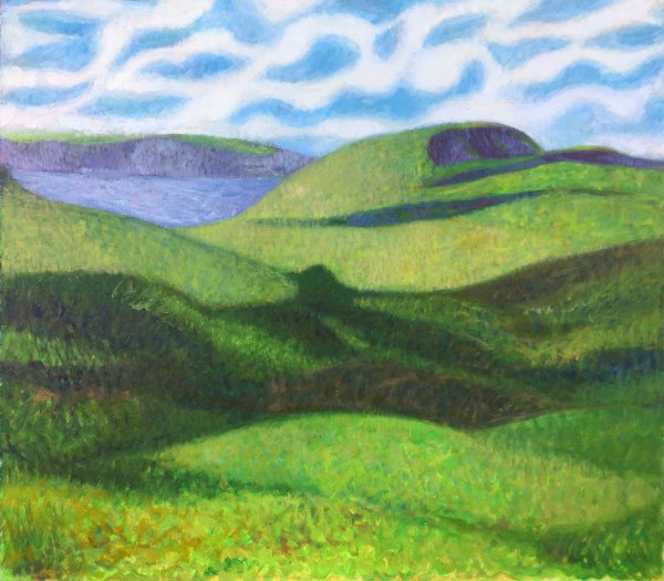 landscape painting of coastal cornwall countryside by UK portrait painter and artist Matt Harvey