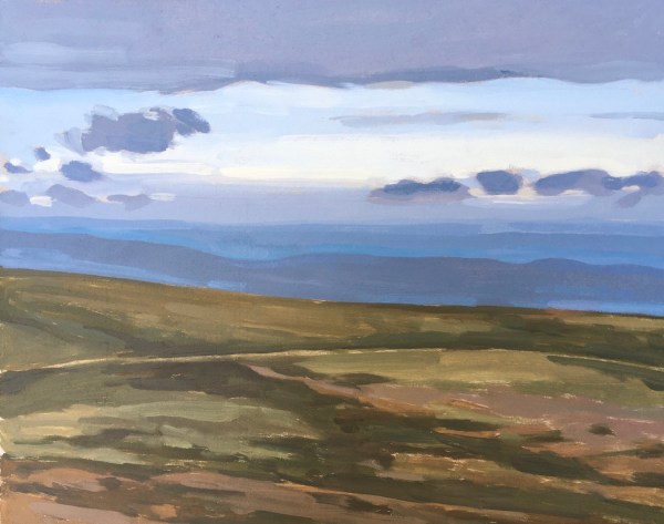 Blues and mauves against ochre moorland on this evening at Haytor, landscape painting by Matt Harvey Art