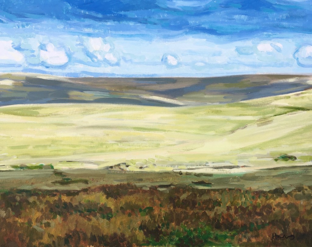 Landscape oil painting of Dartmoor by contemporary British landscape painter Matt Harvey, available for purchase framed on my website